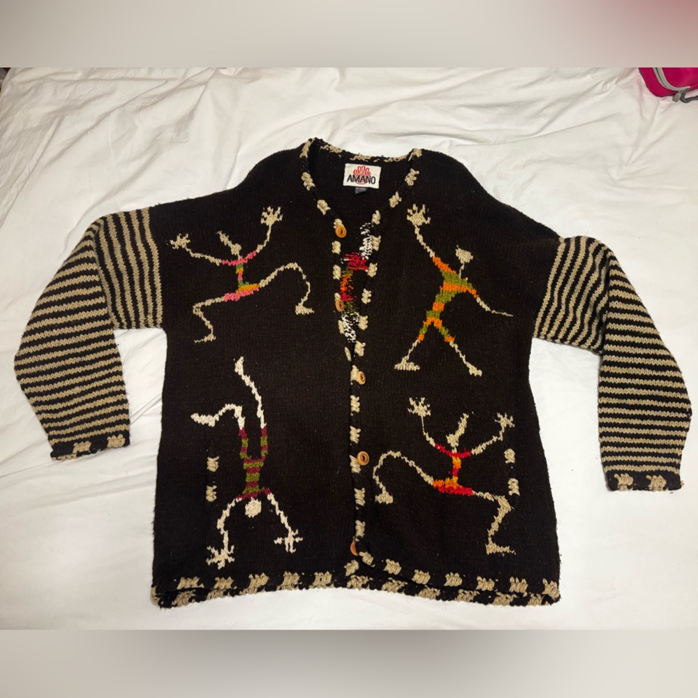 Aranwa Black and Tan Women's Cardigan Sweater